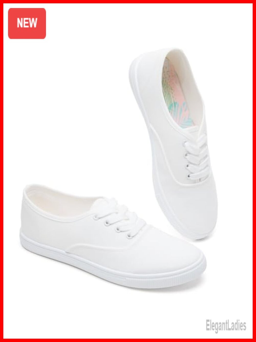 Women's Canvas Fashion Sneakers Breathable Low Top Lace Up White Shoes